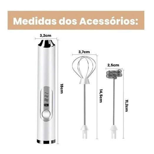 Batedor Misturador Mixer Elétrico para Bebidas Leite Café Clara de Ovos 2 EM 1