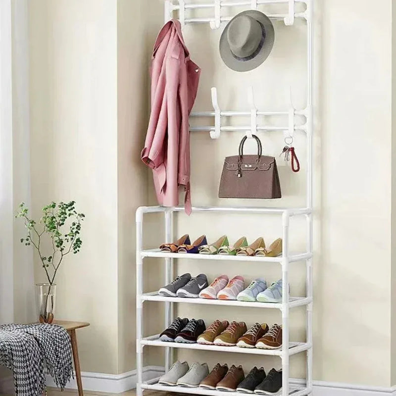 Cabide de roupas multi-camada sapato rack porta diy chapéu e sapatos prateleira simples piso-pé sala de estar organizador rack de armazenamento